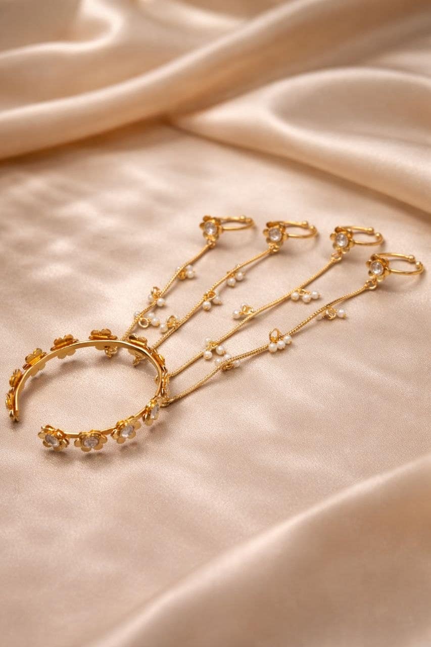 Goldplated Flower Hathphool Elegant Dazzling Traditional Hand Jewelry for Women 3 Goldplated Flower Hathphool stylish brass jewelry design