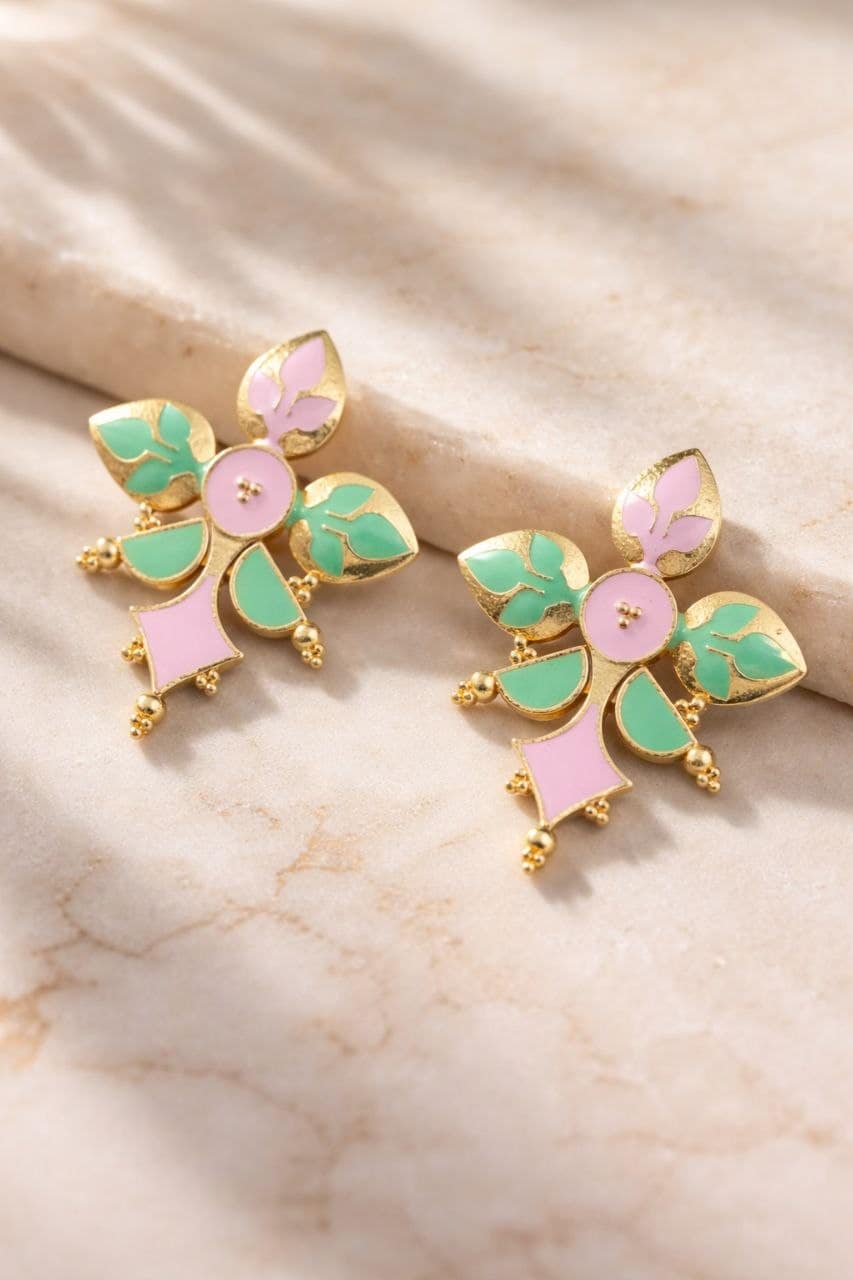 Gold-Plated Enamel Earring stylish brass jewelry design