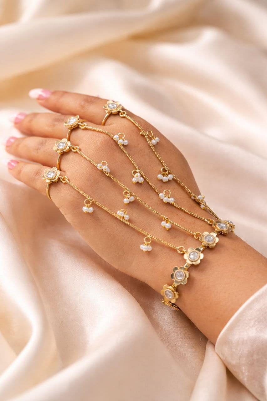 Goldplated Flower Hathphool Elegant Dazzling Traditional Hand Jewelry for Women 1 Goldplated Flower Hathphool stylish brass jewelry design