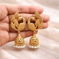Golden Peacock Jhumka Elegant Dazzling Traditional Earrings for Stunning Ethnic Style 6 Golden Peacock Jhumka stylish brass jewelry design