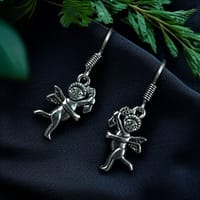 Charming Hook Angel Earrings – Silver Plated Oxidised Dangler Design for Women 4 Silver plated oxidised angel hook earrings for women