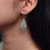 Handcrafted Floral Art Hook Earrings in German Silver – Best Casual Wear Jewelry 23 Handcrafted floral hook earrings in oxidized German silver