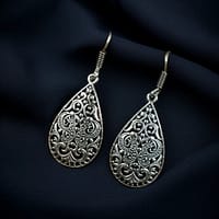 Handcrafted Floral Art Hook Earrings in German Silver – Best Casual Wear Jewelry 4 Handcrafted floral hook earrings in oxidized German silver