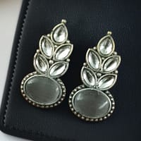 Traditional Oxidised Stud Earrings with Monalisa Stone – Perfect Silver Plated Jewelry 16 Oxidised silver stud earrings with Monalisa stone