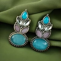 Traditional Oxidised Stud Earrings with Monalisa Stone – Perfect Silver Plated Jewelry 20 Oxidised silver stud earrings with Monalisa stone