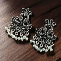Ethnic German Silver Peacock Stud Earring with Pearl – Perfect for Daily Use Jewelry 4 German silver peacock stud earrings with pearl for daily wear.