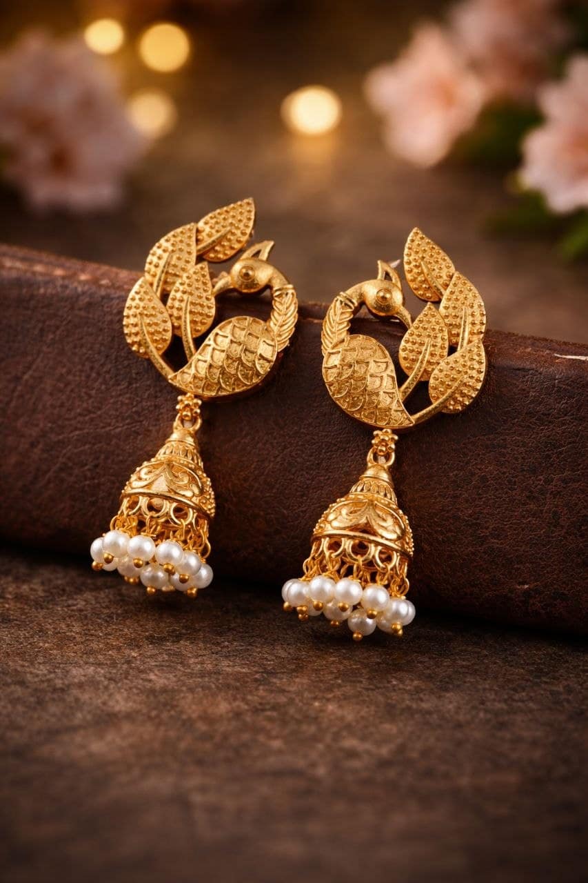 Golden Peacock Jhumka Elegant Dazzling Traditional Earrings for Stunning Ethnic Style 2 Golden Peacock Jhumka stylish brass jewelry design