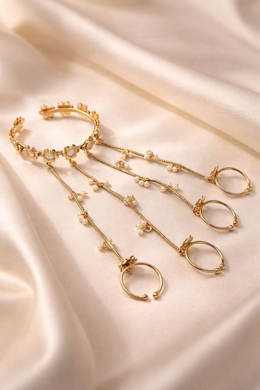 Goldplated Flower Hathphool Elegant Dazzling Traditional Hand Jewelry for Women 2 Goldplated Flower Hathphool stylish brass jewelry design