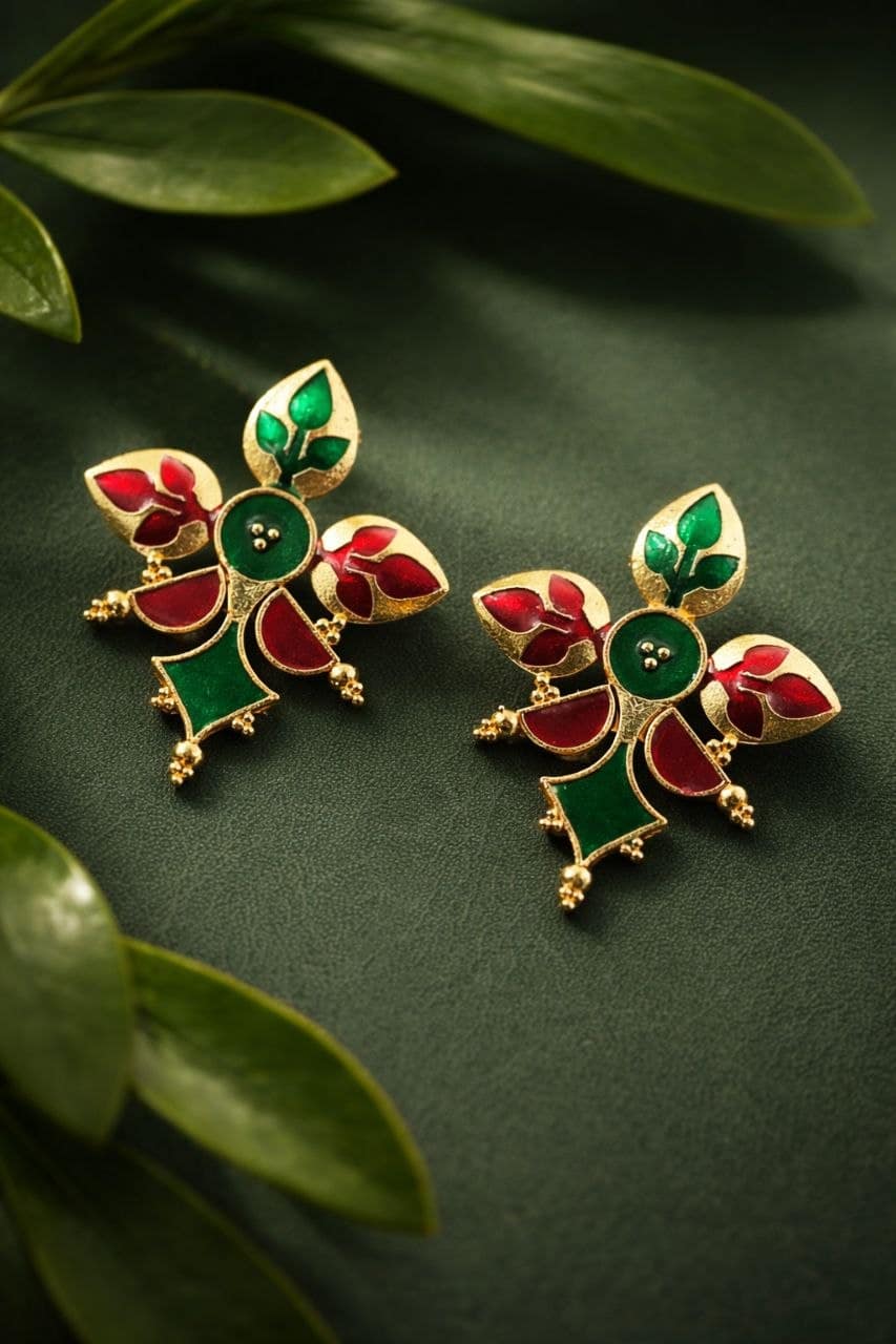 Gold-Plated Enamel Earring Elegant Dazzling Design for Stylish Women Wear 5 Gold-Plated Enamel Earring stylish brass jewelry design